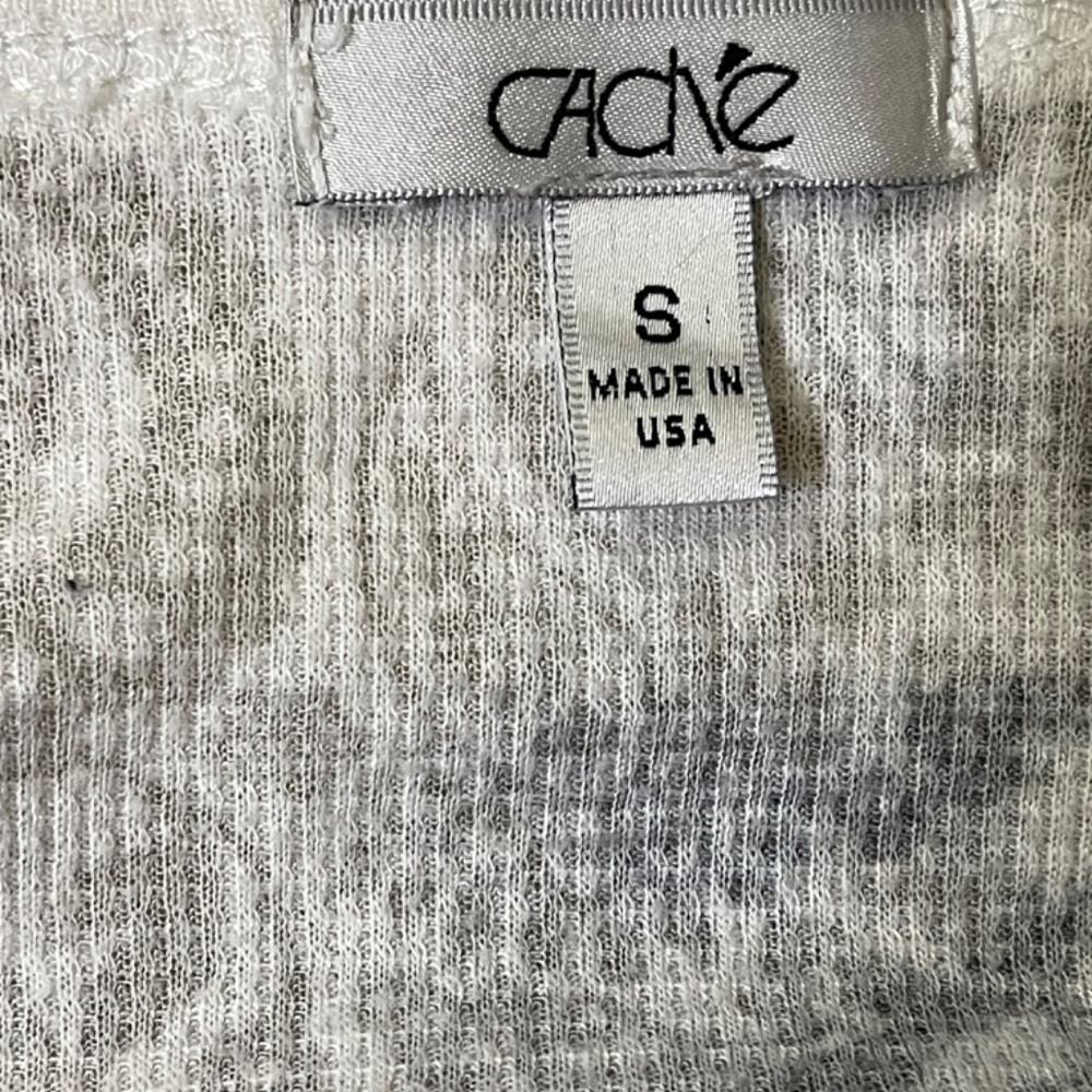 Cache Long Sleeve Sequin Gray White Top Tee - Picture 3 of 5